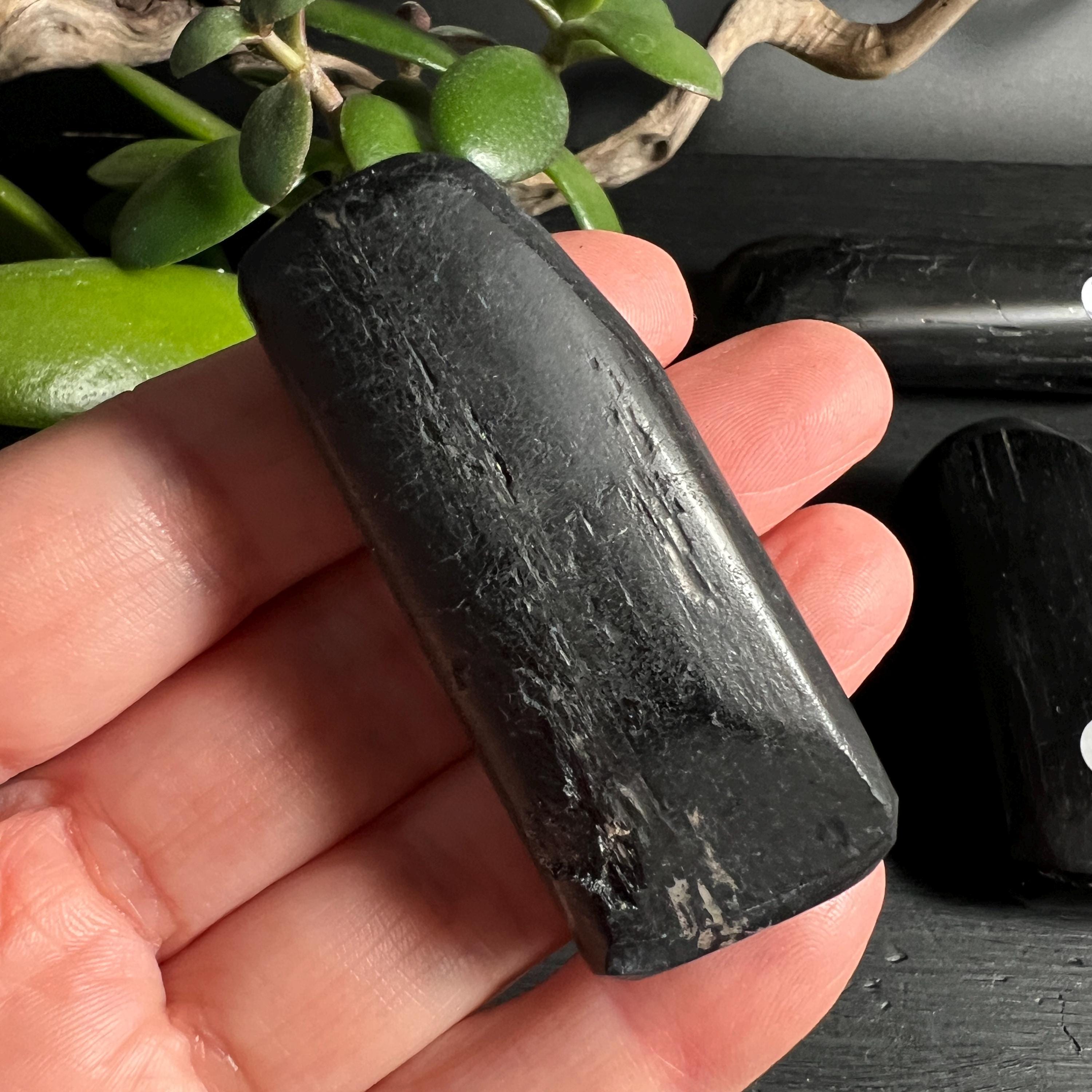 Black Tourmaline Wand You Choose Schorl Palm Stone Crystals Fully Polished Stones