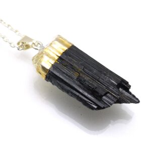 Black Tourmaline Bead Focal Raw Crystal Electroplated Silver Unisex Mens Jewelry Masculine Natural Brazillian Metaphysical Healing Jewelry