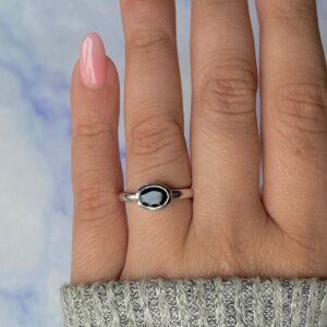 Black Tourmaline Ring / 925 Sterling Silver Ring / Rhodium vermeil / Healing Gemstone / Gifts for her / Oval Cut / Dainty Ring BLS-SR-4026.