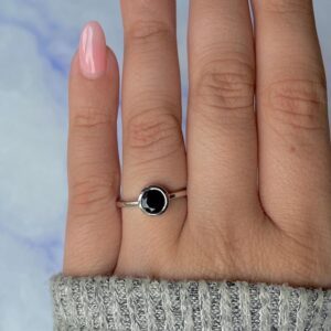 Black Tourmaline Ring / 925 Sterling Silver Ring / Rhodium vermeil / Healing Gemstone / Gifts for her / Round Cut / Dainty Ring BLS-SR-237.