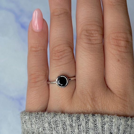 Black Tourmaline Ring / 925 Sterling Silver Ring / Rhodium Vermeil / Healing Gemstone / Gifts For Her / Round Cut / Dainty Ring Bls-sr-237.