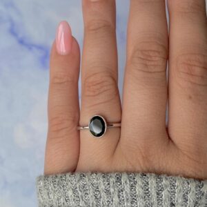 Black Tourmaline Ring / 925 Sterling Silver Ring / Rhodium vermeil / Healing Gemstone / Gifts for her / Oval Cut / Dainty Ring BLS-SR-248.