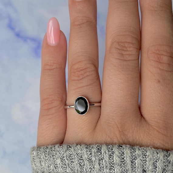 Black Tourmaline Ring / 925 Sterling Silver Ring / Rhodium Vermeil / Healing Gemstone / Gifts For Her / Oval Cut / Dainty Ring Bls-sr-248.