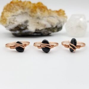Black Tourmaline Ring, Copper Wire Wrapped Ring