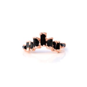 Black Tourmaline Crown Ring, Copper Anniversary Ring