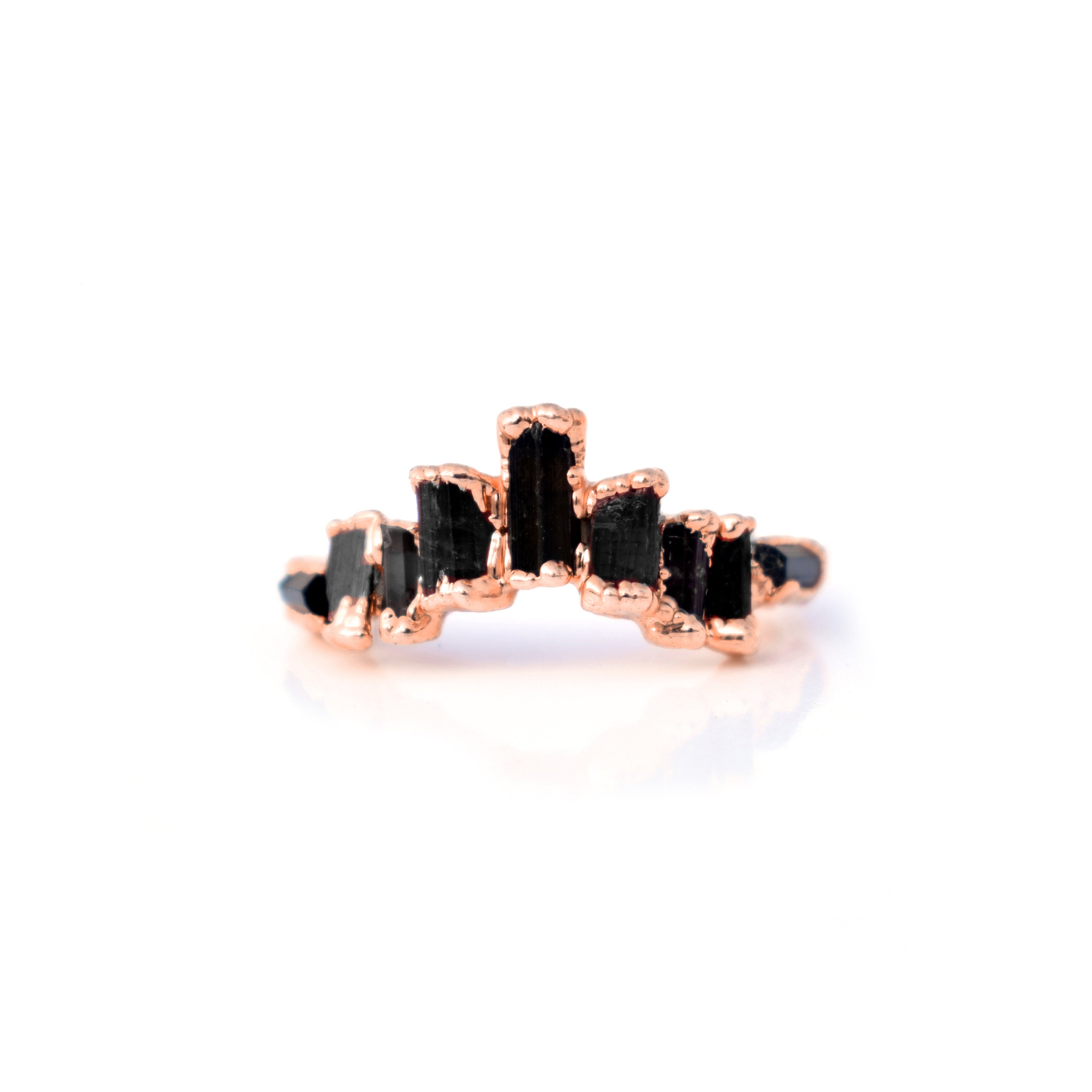 Black Tourmaline Crown Ring, Copper Anniversary Ring