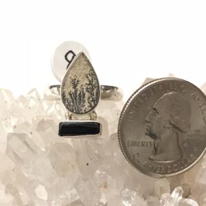 German Psilomelane Dendrite and Black Tourmaline Ring, Size 8