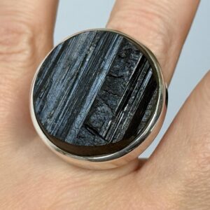 Huge! Black Tourmaline Sterling Silver Ring: Natural Stone Statement Jewelry, Size 9.25