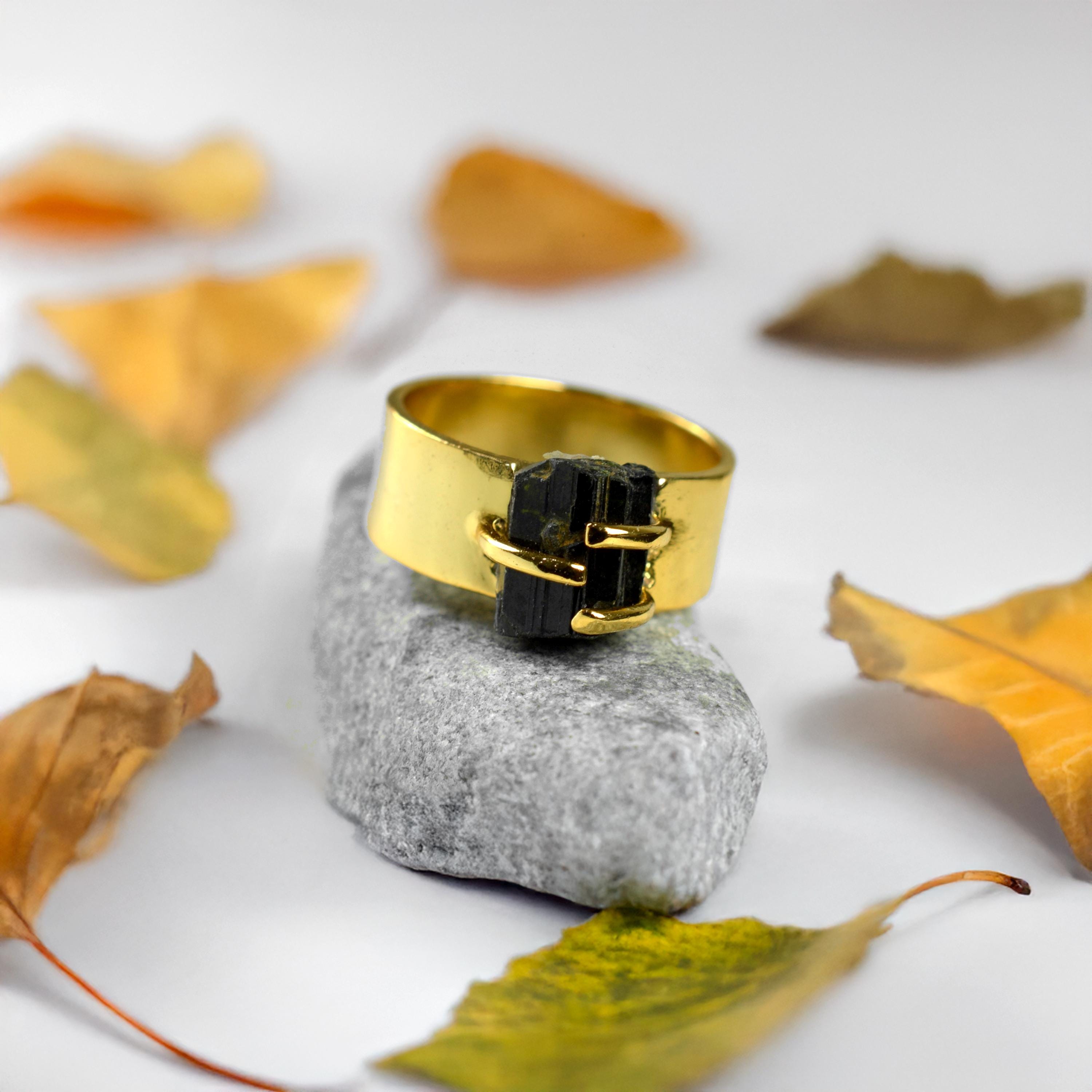 Black Tourmaline Ring In Prong Setting – Raw Gemstone Ring – Handmade Jewelry – Bohemian Ring - Stackable Ring - Wedding Ring - Vintage Ring