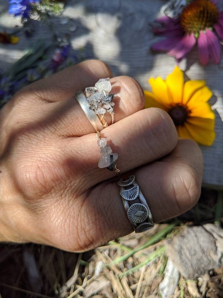 Black Tourmaline In Quartz Crystal Ring, Made To Order, Tourmaline Quartz Ring, Rutilated Tourmaline Quartz Ring, Dainty Quartz And Black