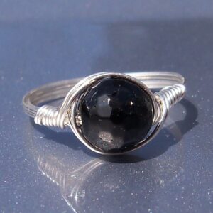 Lg Faceted Black Tourmaline .999 Fine Silver Wire Wrapped Ring Custom Sized Lg Faceted Black Tourmaline .999 Fine Silver Wire Wrapped Ring Custom Sized