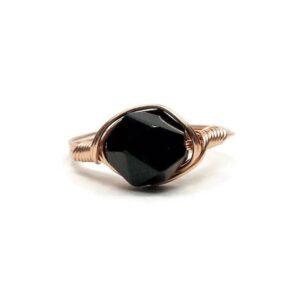 Lg Black Tourmaline Star Facet 14k Rose Gold Fill Wire Wrapped Ring Custom Sized