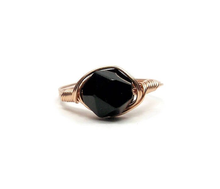 Lg Black Tourmaline Star Facet 14k Rose Gold Fill Wire Wrapped Ring Custom Sized