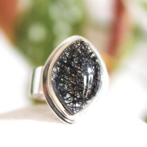 Marquise Black Tourmaline Quartz Ring: Sterling Silver, Size 7 Marquise Black Tourmaline Quartz Ring: Sterling Silver, Size 7
