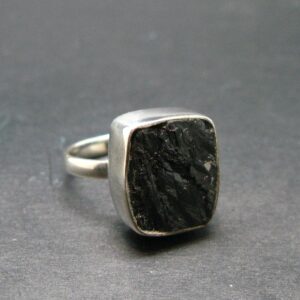Natural Crystal Black Tourmaline 925 Silver Ring From Namibia - 6.05 Grams - Size 6