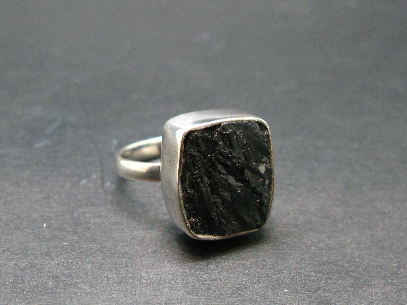 Natural Crystal Black Tourmaline 925 Silver Ring From Namibia - 6.05 Grams - Size 6