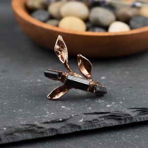 Natural Black Tourmaline Gemstone Ring Branches Ring Handmade Ring Green Leaf Ring Wedding Band Stackable Ring Rings For Women
