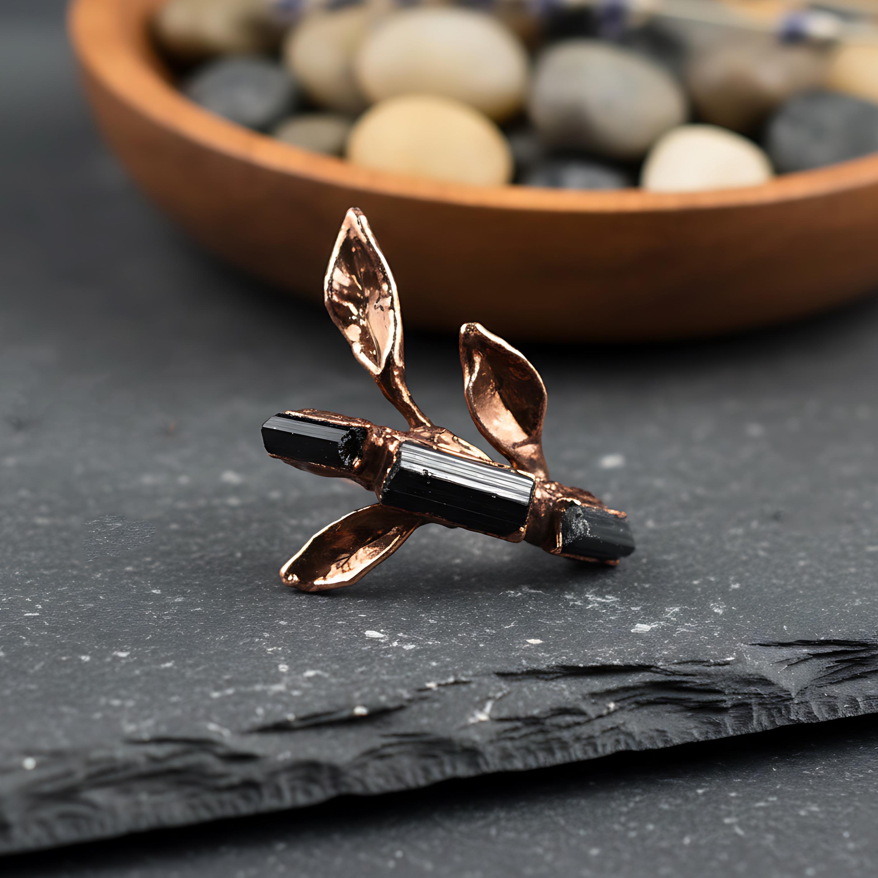 Natural Black Tourmaline Gemstone Ring Branches Ring Handmade Ring Green Leaf Ring Wedding Band Stackable Ring Rings For Women