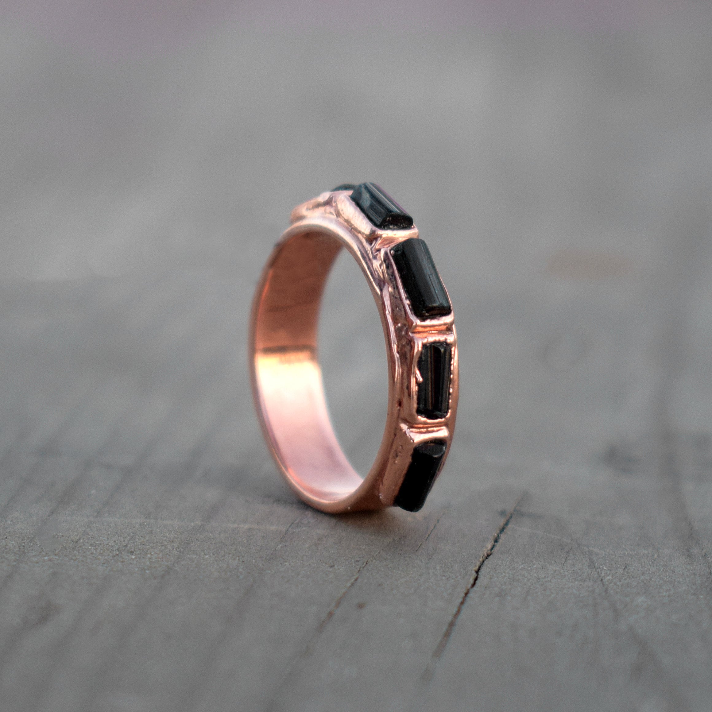 Natural Raw Black Tourmaline Ring \ Raw Tourmaline Ring \ Half Eternity Band Ring \ Genuine Raw Tourmaline Ring \ Valentine Gift Ring Women