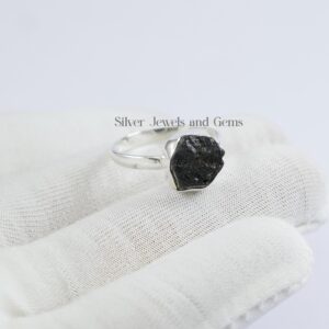 Natural Black Tourmaline Ring, Raw Tourmaline Ring, 925 Sterling Silver Ring, Birthday Ring, Handmade Ring, Black Gemstone Ring