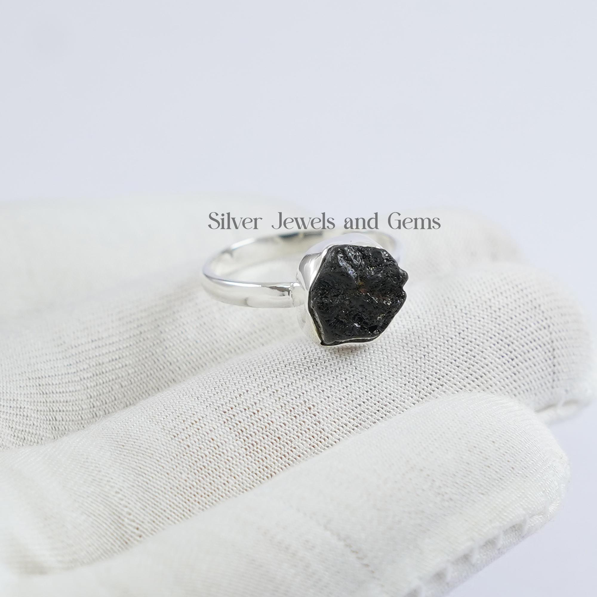 Natural Black Tourmaline Ring, Raw Tourmaline Ring, 925 Sterling Silver Ring, Birthday Ring, Handmade Ring, Black Gemstone Ring