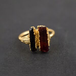 Natural Red & Black Tourmaline Gemstone Ring Raw Stone Ring Statement Ring Tint Ring Copper Ring Stackable Ring Rings For Women