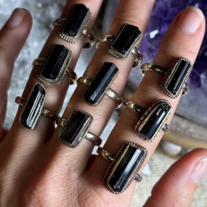 Raw Black Tourmaline Ring, .925 Sterling Silver, Rough, Statement, Fitted
