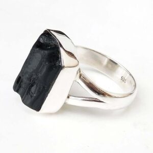 Raw Black Tourmaline Ring: 925 Sterling Silver, Natural Gemstone
