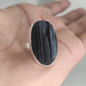Raw Black Tourmaline Ring: 925 Sterling Silver Stackable Gemstone