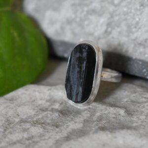 Raw Black Tourmaline Ring, 925 Sterling Silver, Handmade Design