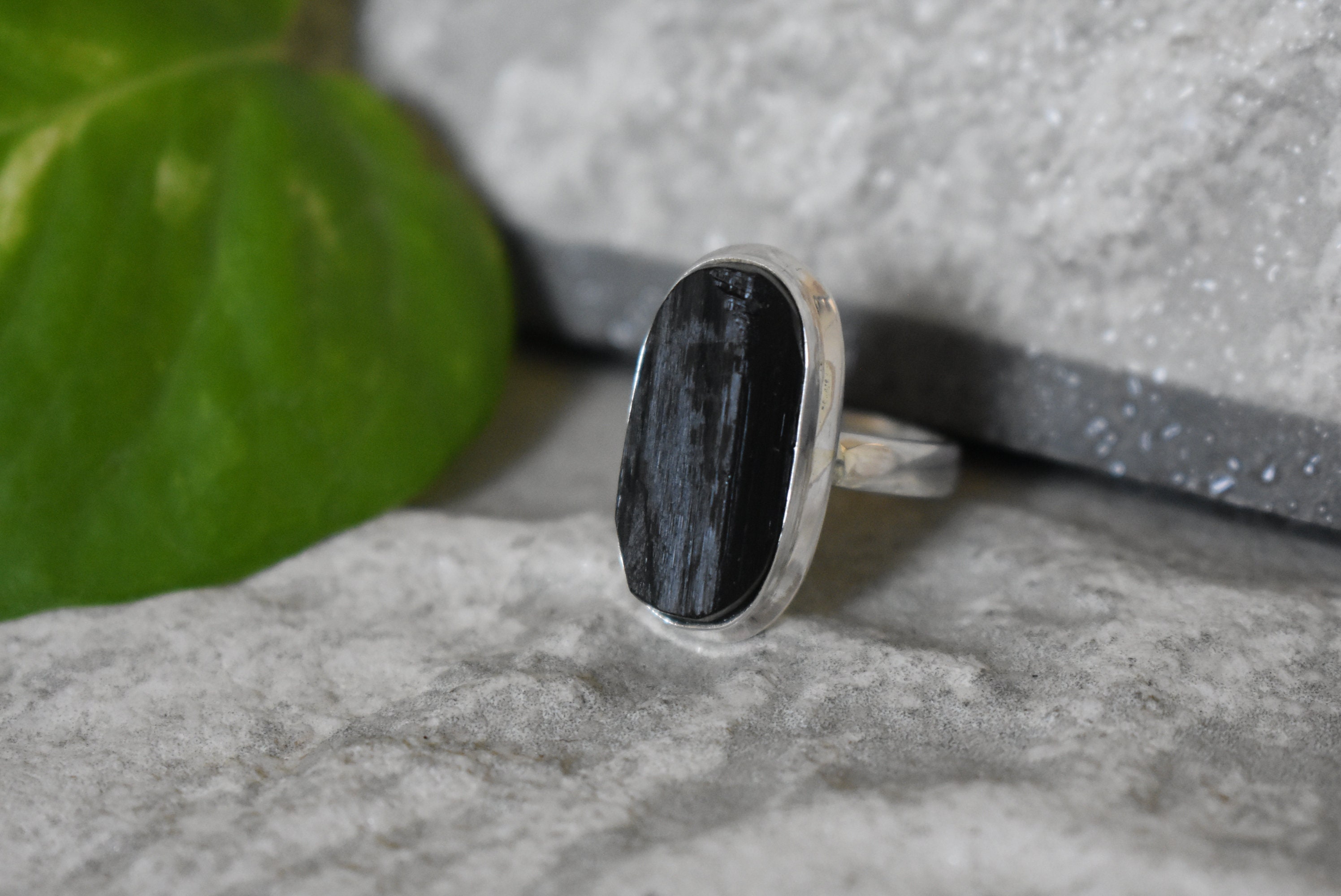 Raw Black Tourmaline Ring, 925 Sterling Silver, Handmade Design