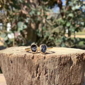 Raw Black Tourmaline Ring: Gold Vermeil Double Gemstone, Adjustable