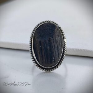 Raw Black Tourmaline Ring: Handmade 925 Sterling Silver Gemstone Jewelry