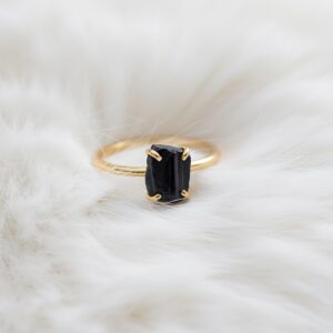 Raw Black Tourmaline Ring, Handmade Boho Gemstone Ring