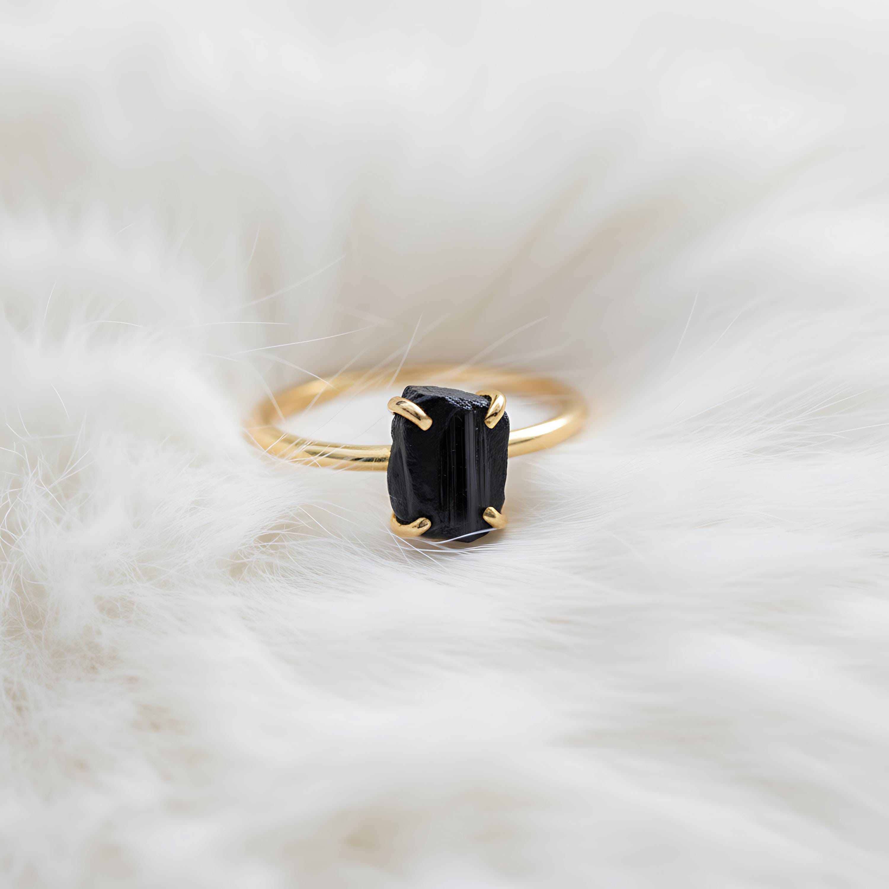 Raw Black Tourmaline Ring, Handmade Boho Gemstone Ring