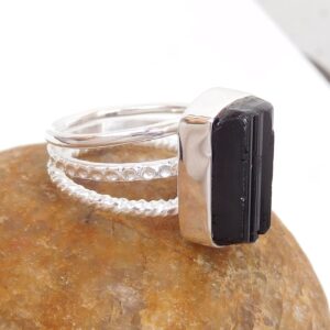 Raw Black Tourmaline Ring: Handmade 925 Sterling Silver Gemstone