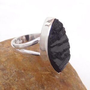 Raw Black Tourmaline Ring: Marquise 925 Sterling Silver Gemstone Raw Black Tourmaline Ring: Marquise 925 Sterling Silver Gemstone