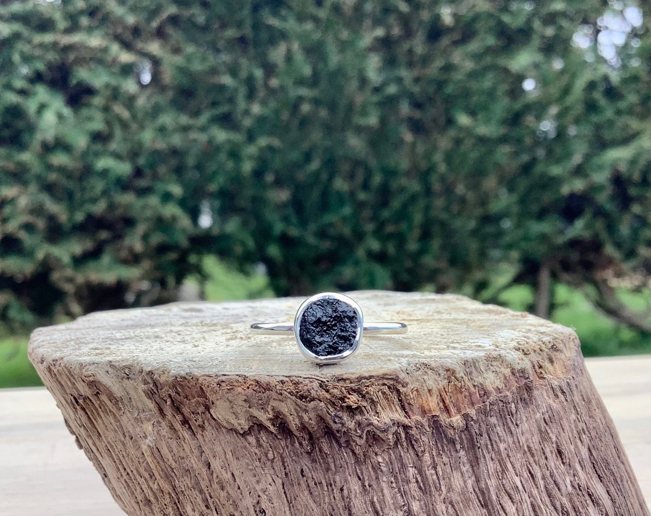 Raw Black Tourmaline Ring: Sterling Silver Gemstone Jewelry