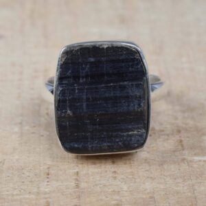 Rough Black Tourmaline Ring: Handmade 925 Sterling Silver, US Size 9
