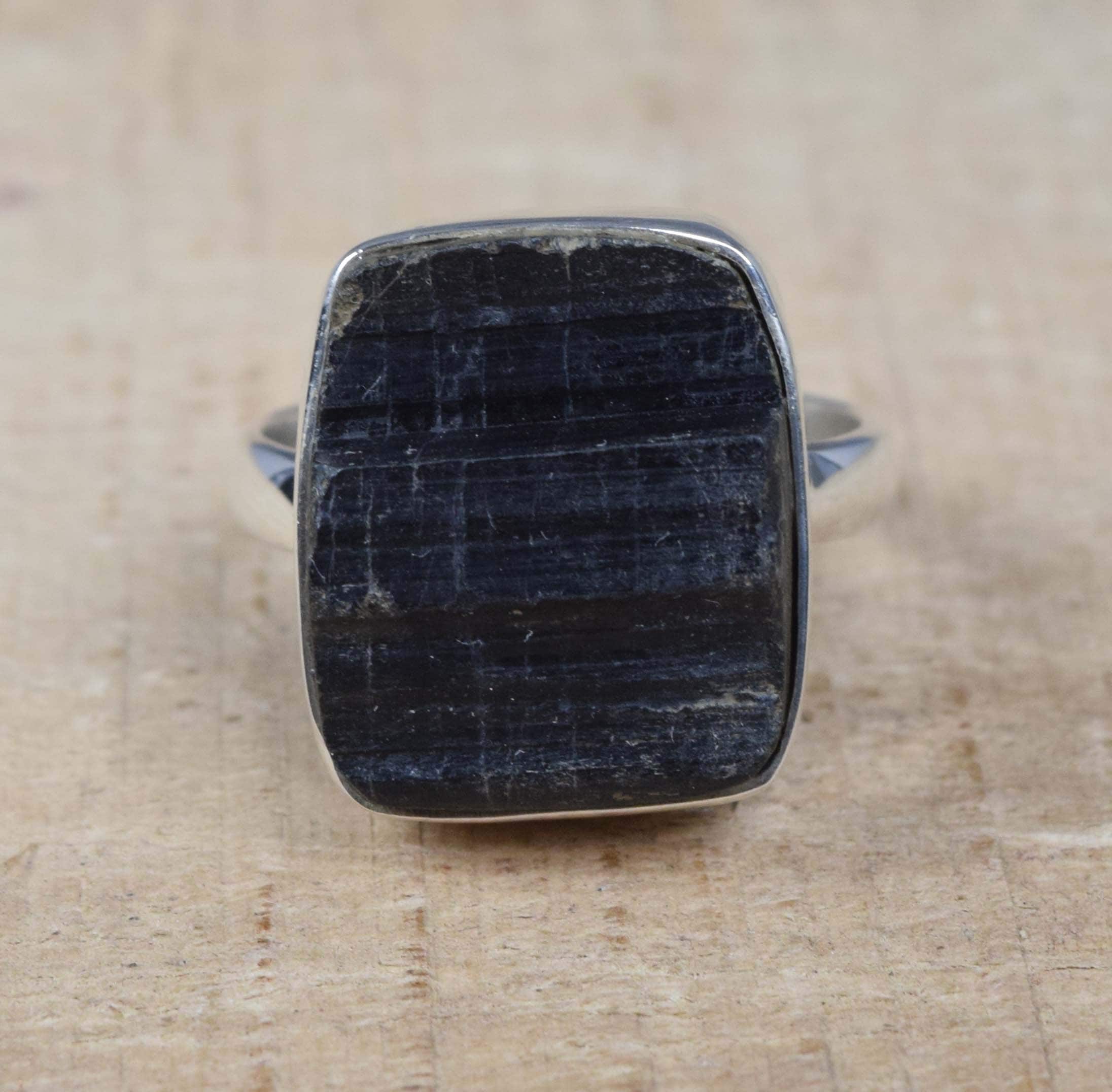 Rough Black Tourmaline Ring: Handmade 925 Sterling Silver, Us Size 9 Rough Black Tourmaline Ring: Handmade 925 Sterling Silver, Us Size 9