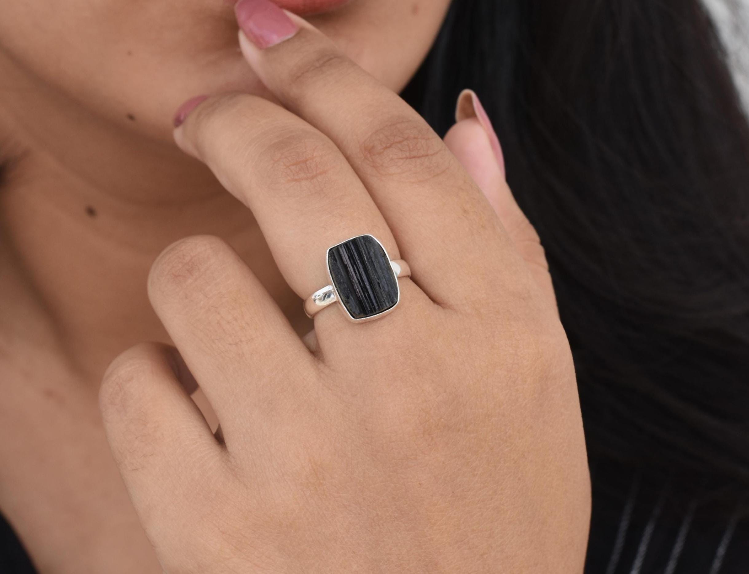 Rough Black Tourmaline Ring, Natural Tourmaline Ring, 925 Sterling Silver, Raw Tourmaline Ring, Statement Ring, Healing Ring, Simple Design Rough Black Tourmaline Ring, Natural Tourmaline Ring, 925 Sterling Silver, Raw Tourmaline Ring, Statement Ring, Healing Ring, Simple Design