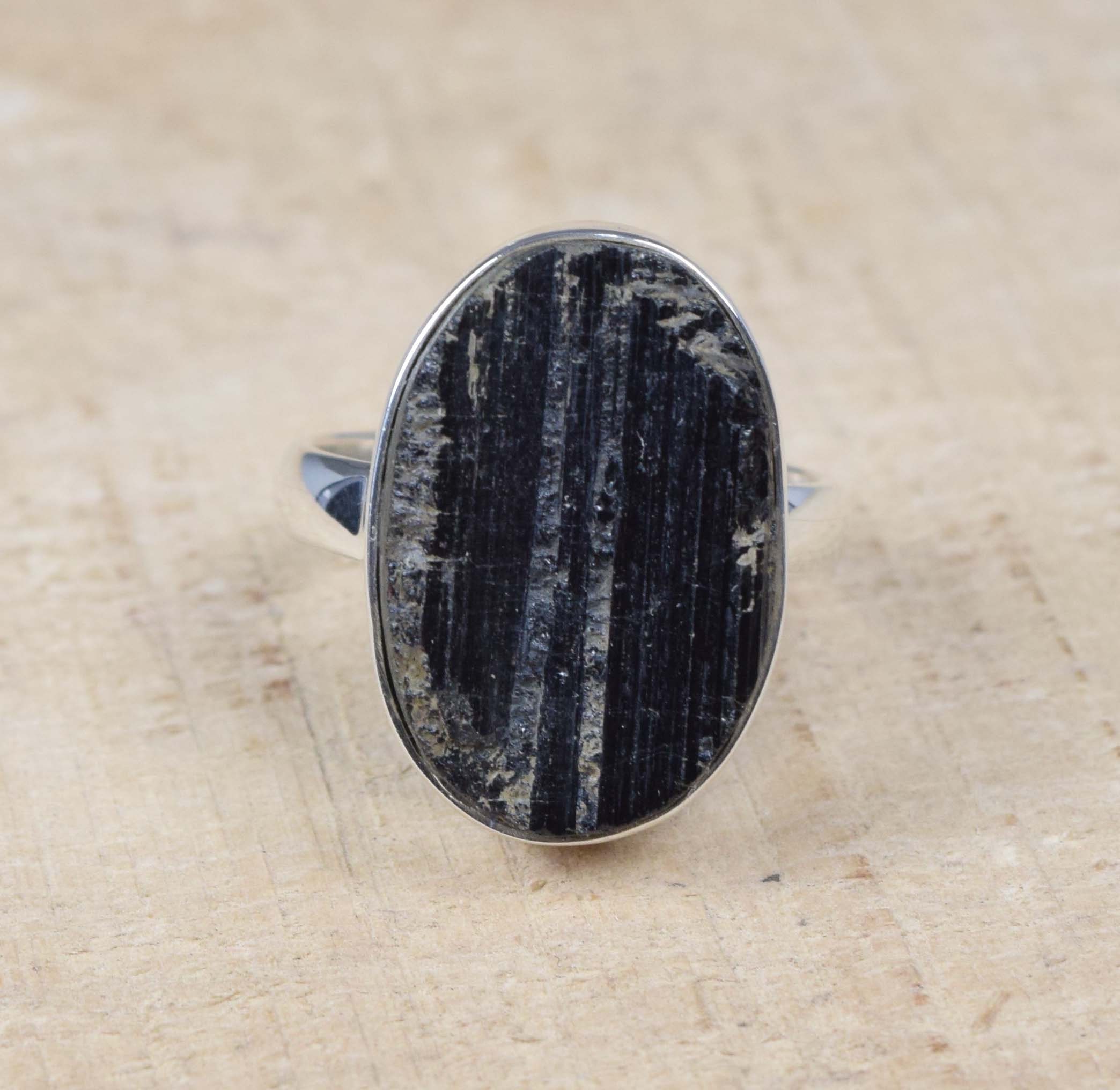 Rough Black Tourmaline Ring: Oval Sterling Silver Handmade Jewelry