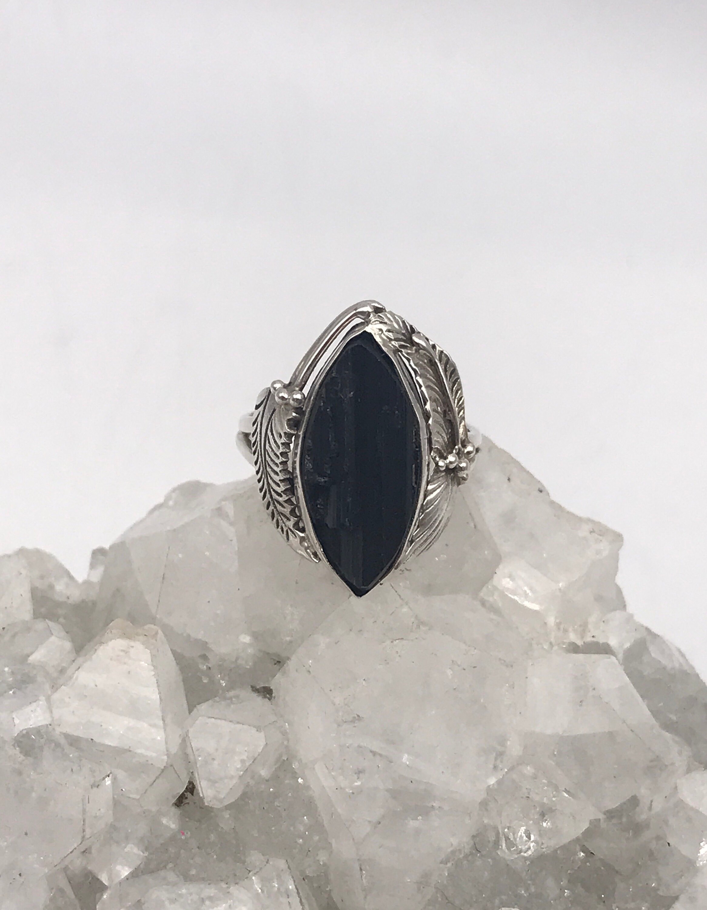 Rough Black Tourmaline  Ring, Size 8