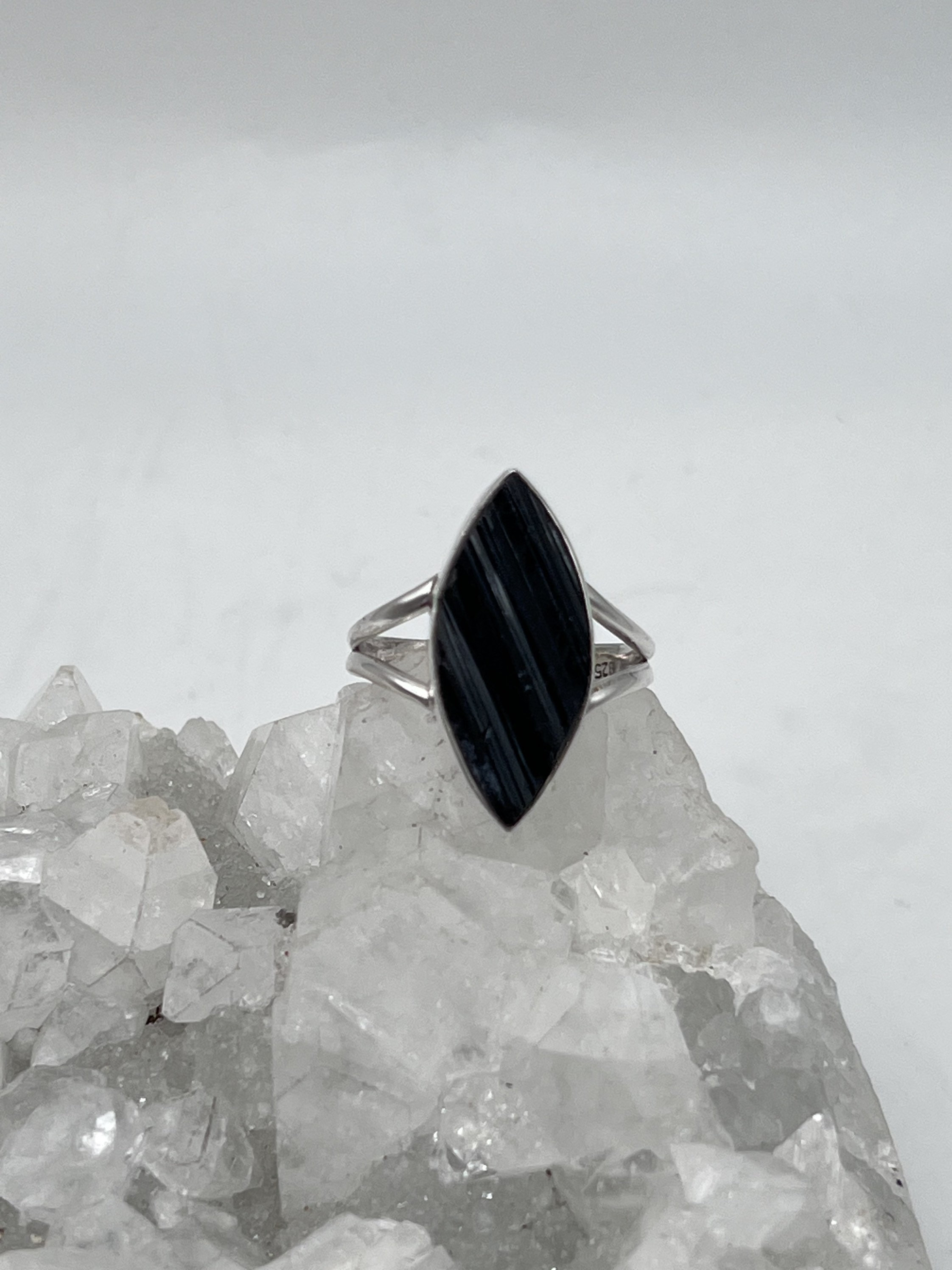 Rough Black Tourmaline Ring, Size 10 1/2