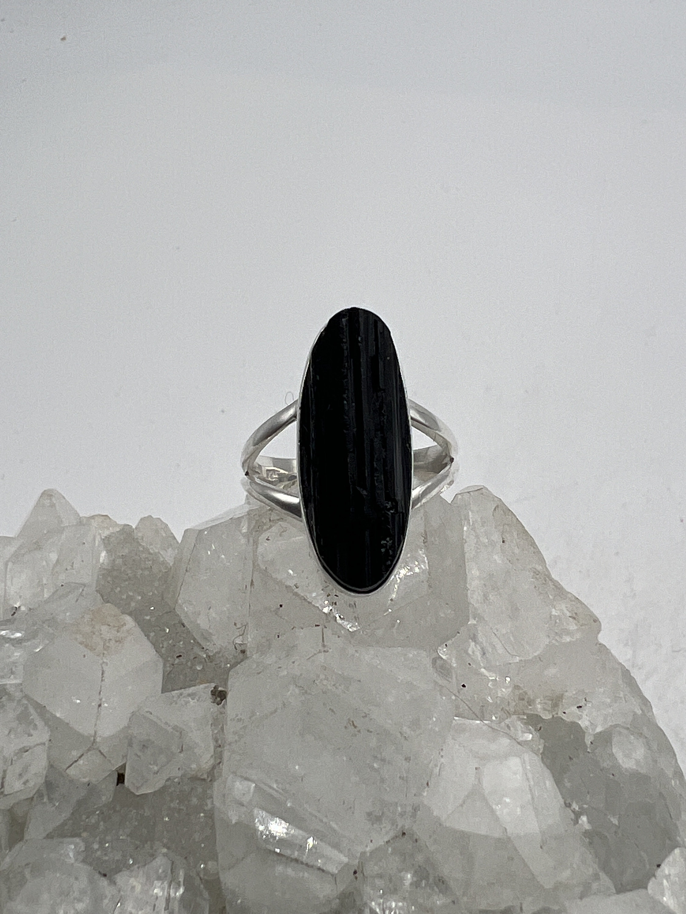 Rough Black Tourmaline Ring, Size 8