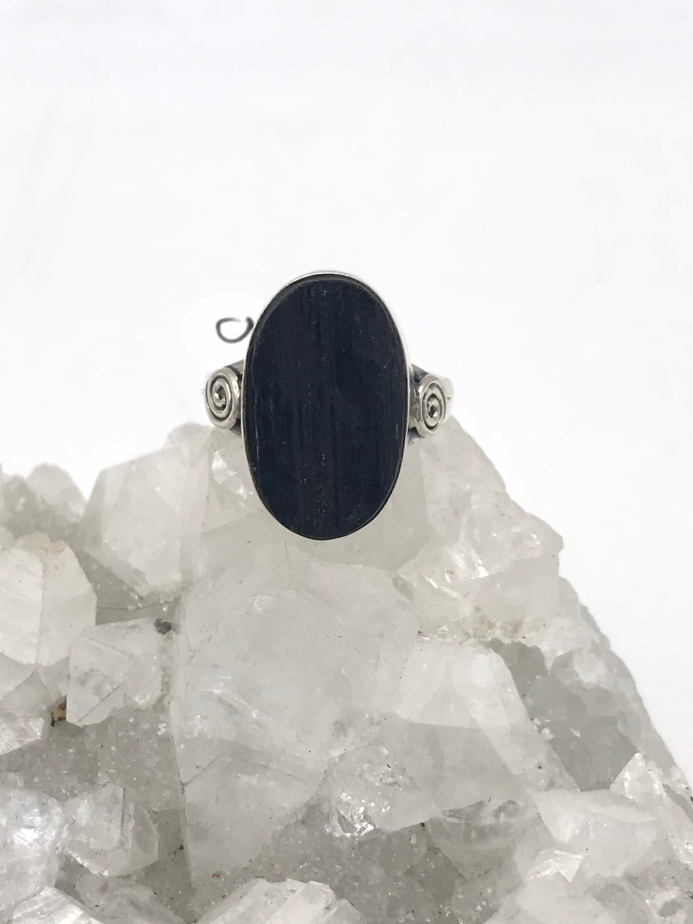 Rough Black Tourmaline Ring, Size 9