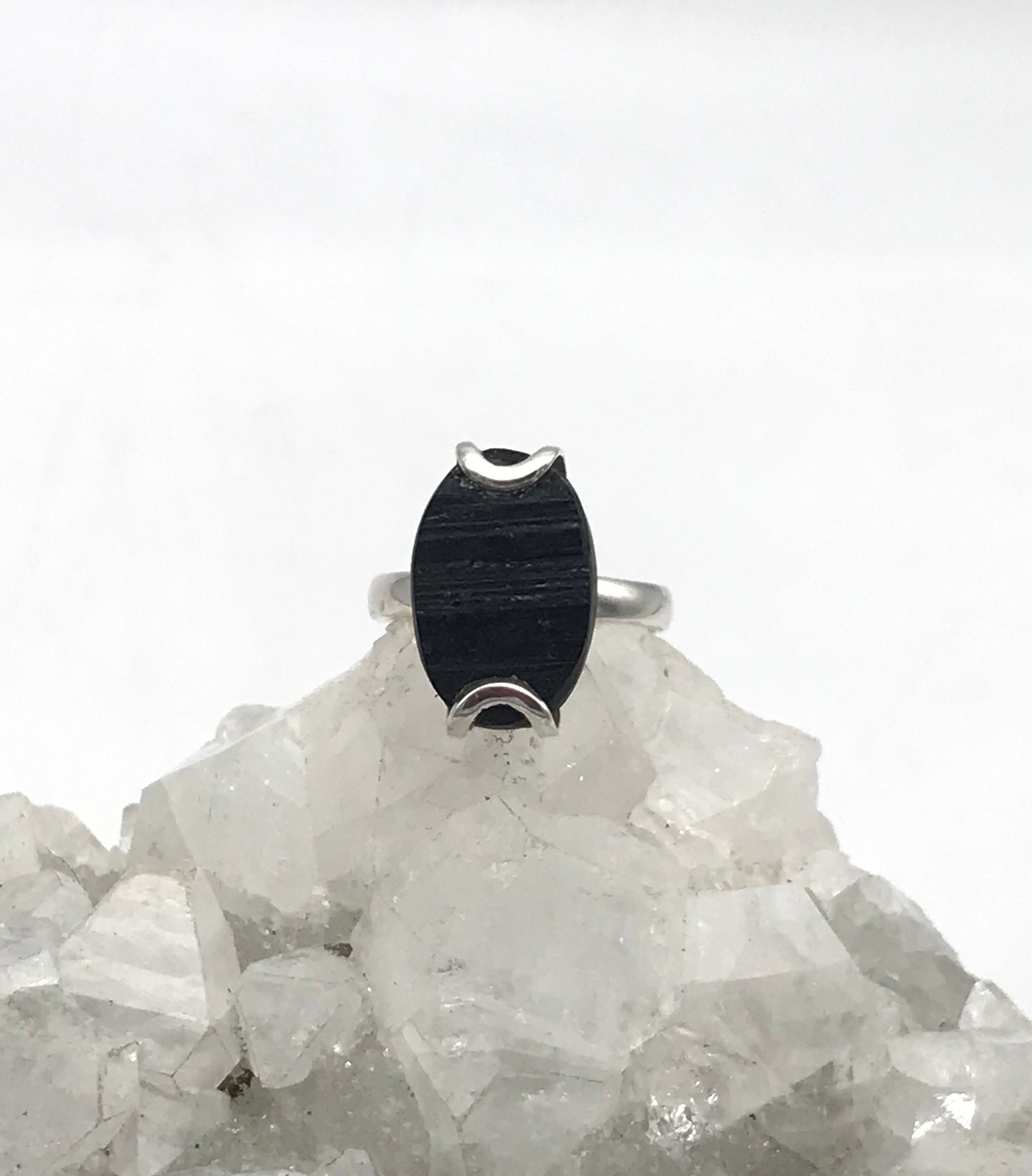 Rough Black Tourmaline Ring, Size 7