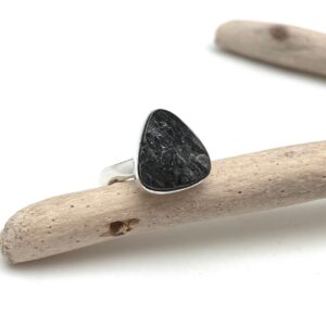 Raw Black Tourmaline Ring - Sterling Silver, Size 7