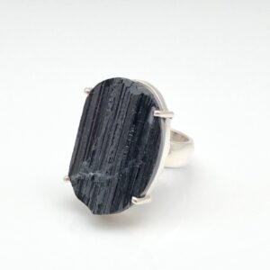 Black Tourmaline Ring Size 7.5 Adjustable - Sterling Silver - Rough Black Tourmaline Ring - Natural Tourmaline Ring - Raw Tourmaline Ring