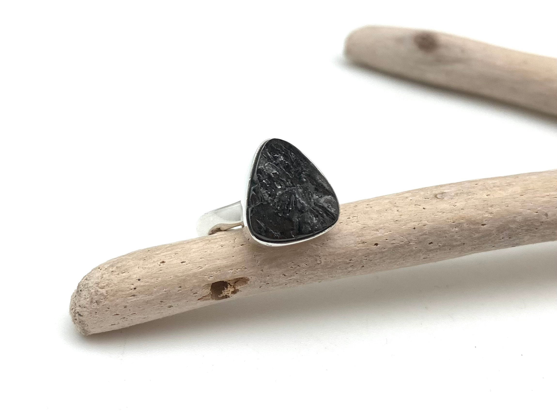 Raw Black Tourmaline Ring - Sterling Silver, Size 7